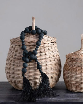 Acacia Wood Bead Garland w/ Raffia Tassel 45"
