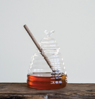Glass Honey Jar w/ Wood Dipper