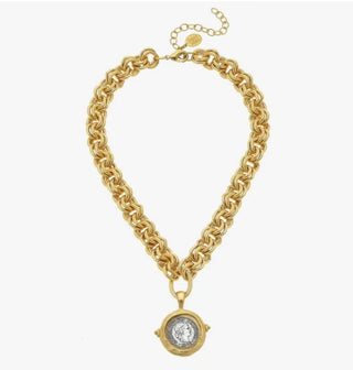 Gold and Silver Italian Intaglio Coin Necklace