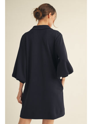 3/4 puff sleeve with side pockets and collared v-neck dress
