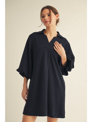 3/4 puff sleeve with side pockets and collared v-neck dress