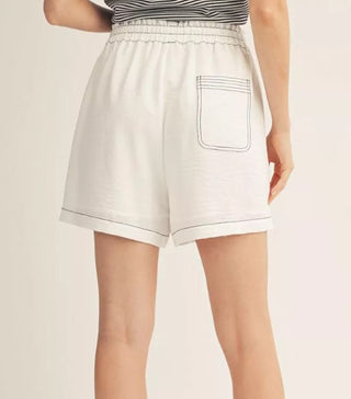 Drawstring waist solid crinkle fabric shorts