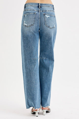 Slouchy Wide Baggy Leg Tie Washed Jeans