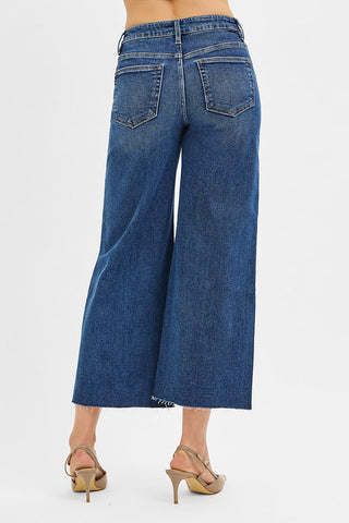 Tummy Control Mid Rise Crop Wide Front Slit Jeans