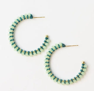 Lillian Crystal Threaded Beads Hoop Mint