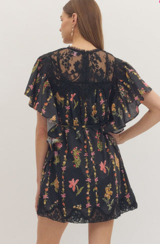 Floral print flutter sleeve mini dress