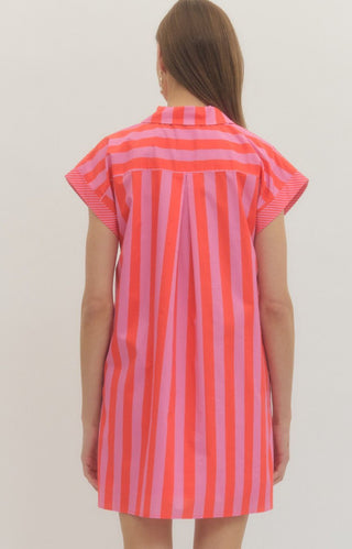 Stripe print short sleeve mini dress