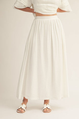 Elastic waist solid woven maxi skirt