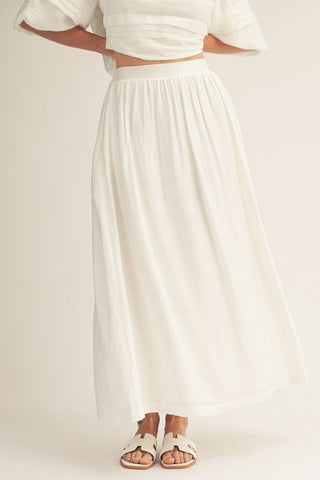 Elastic waist solid woven maxi skirt