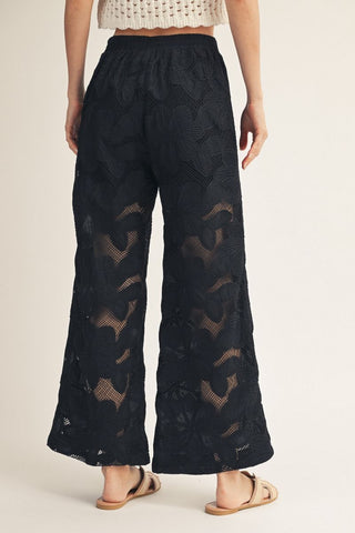 Elastic waist floral mesh pants