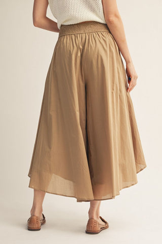 Wide elastic band waist wide leg pants