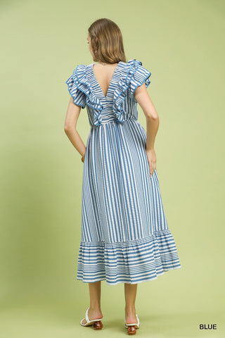 Ruffled Striped Midi Dress