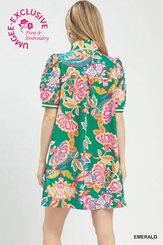 Jacquard Paisley Print Puff Sleeve Tunic Dress