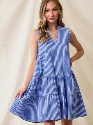 Searsucker Sleeveless Tiered Dress