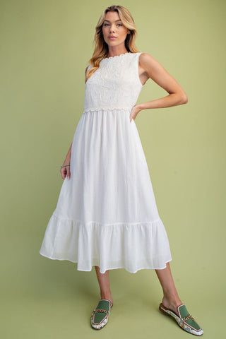 Sleeveless Embroidery Detailing cotton dress