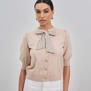 Satin Tie Neck Sweater Cardigan