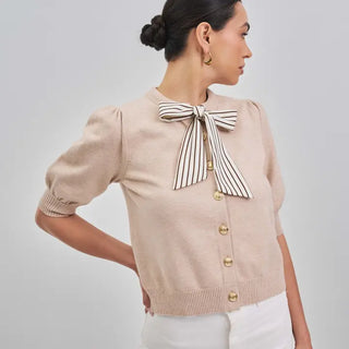 Satin Tie Neck Sweater Cardigan