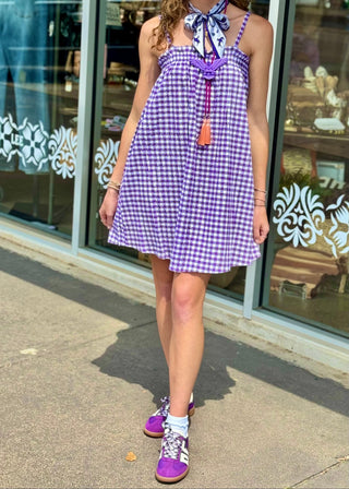 Ruffle Spaghetti Strap Gingham Dress