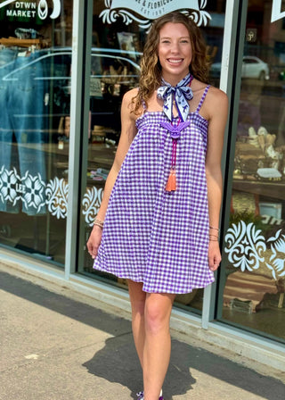 Ruffle Spaghetti Strap Gingham Dress