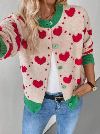 Valentine Day Heart Crochet Color Block Cardigan