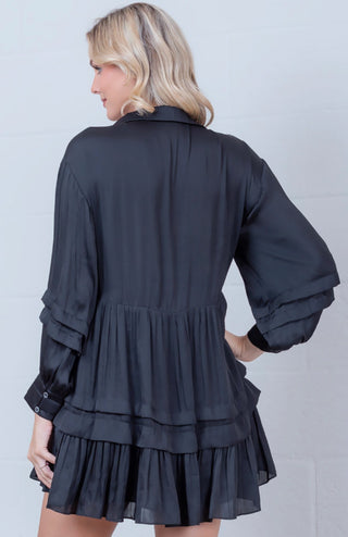 Satin long sleeve v neck collar babydoll