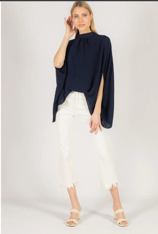 Crepe Mock Neck tie top