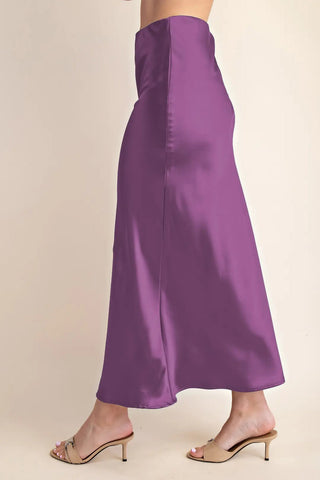 Satin Midi Skirt Waist Elastic Band
