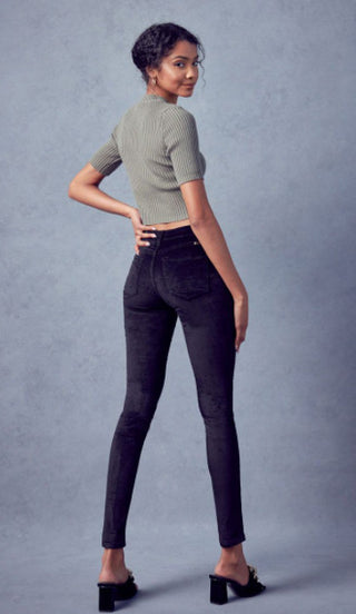 Black Mid Rise Ankle Skinny Velvet Jeans