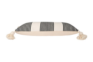 Black Lumbar Striped Pillow w Tassels
