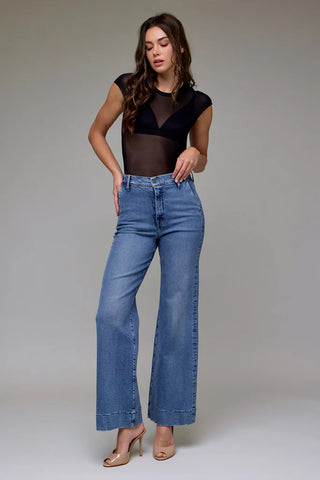 High Rise Happi Comfort Flare Jeans - Medium Wash