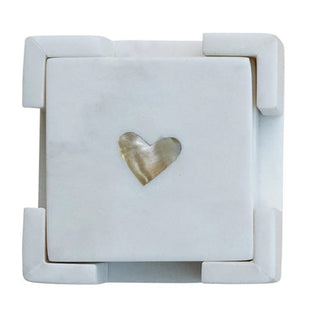 Marble Coasters with Mother of Pearl Inlay & Holder, Set of 5