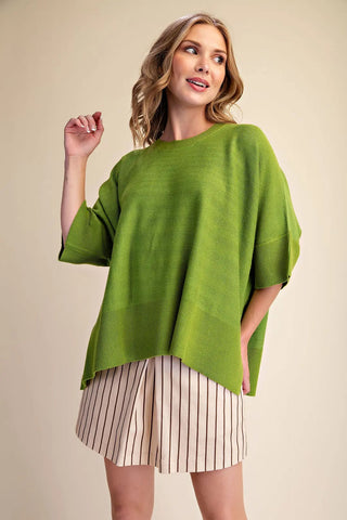 Round Neck Short Sleeve Oversized Pullover Sweater