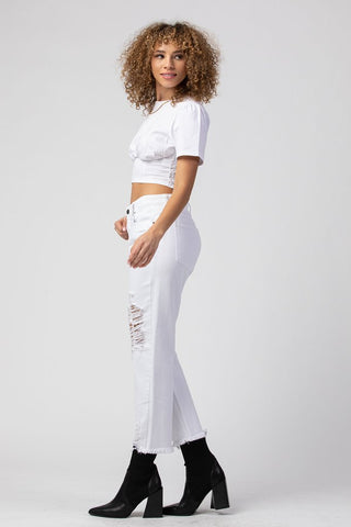 White High Rise Distressed Boyfriend Jeans