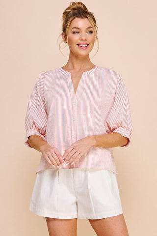 Pinstripe Button Blouse