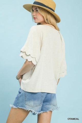Linen Blend Raglan Sleeve Top