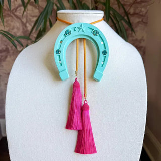 Lucky Horseshoe Bolo Turquoise with Golden Yellow & Fuchsia