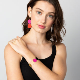 Scarlet Magenta Brass Circle Earring