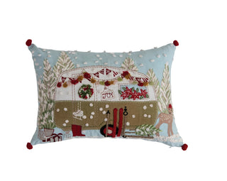 Camper, Embroidery, 20" x 14" Cotton Lumbar Pillow