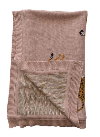 Cotton Knit Throw with Cheetahs