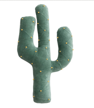 Cotton Velvet Cactus Shaped Pillow w/ Hand-Embroidered French Knots