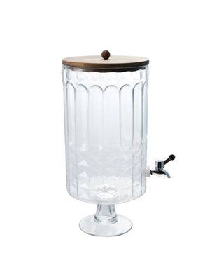 8 Quart Glass Footed Beverage Dispenser with Spout & Lid