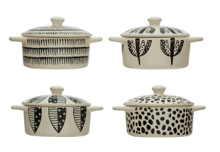 Stoneware Mini Baker with Lid and Pattern