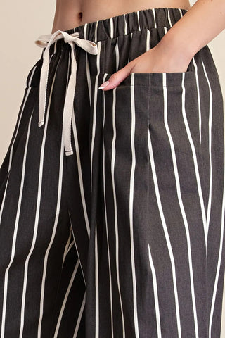 Drawstring Stripe Wide Leg Pants