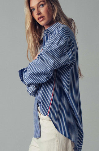 Striped Twill Tape Detail Statement Button Shirt