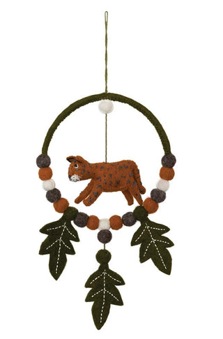 Wool felt mobile w/ cheetah and leaves