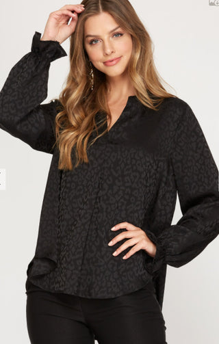 Black Leopard Jacquard Top