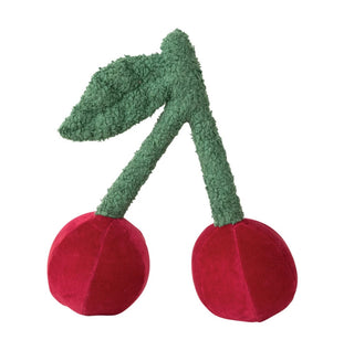 Cotton Velvet Cherry Shaped Pillow w/ Faux Sherpa Stem, Red & Green