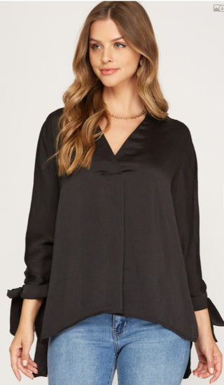 Black 3/4 Sleeve Satin Top