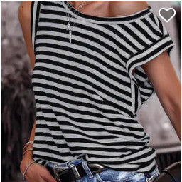 Black Striped Butterfly Sleeve T Shirt