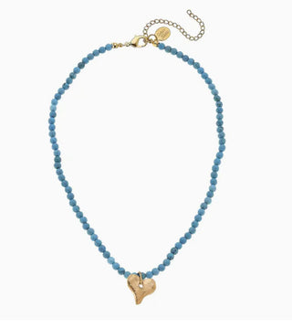 Gold Heart on Turquoise Beaded Necklace